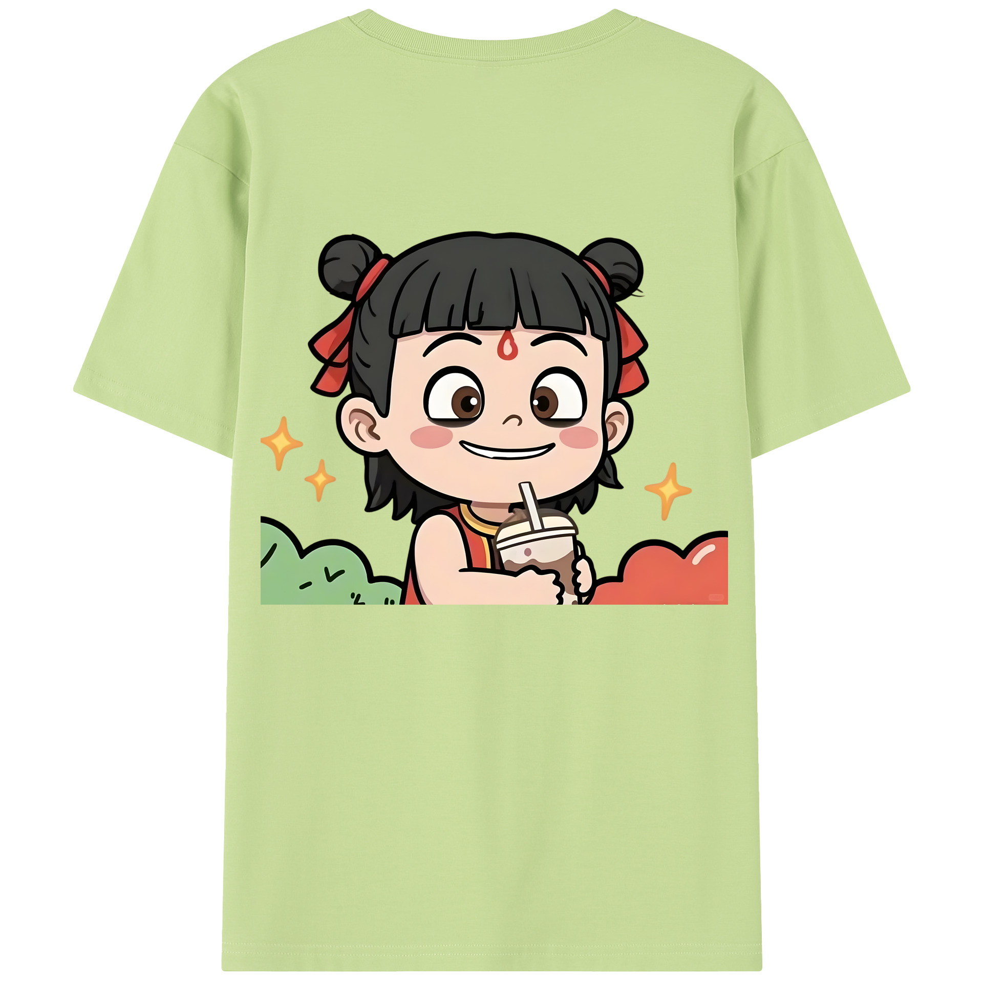 （画像用） Ne Zha 2 ナタ 魔童の大暴れ 綿100％半袖Tシャツ（背面プリント）
